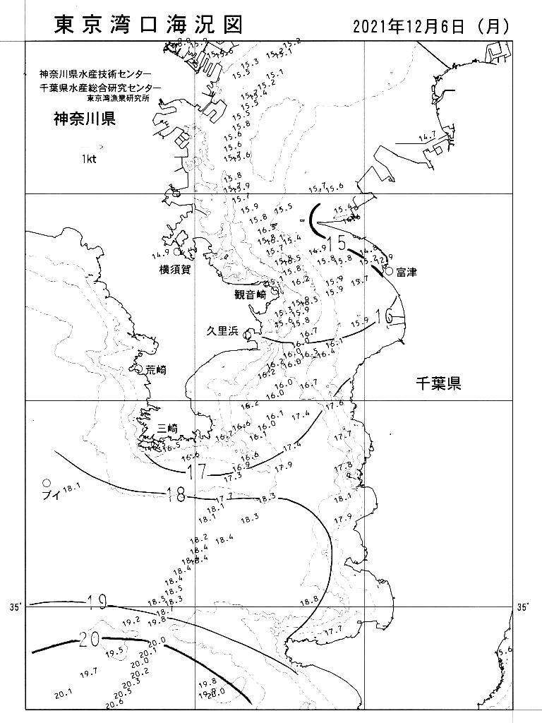 海況図, 東京湾口海況図 検索結果, (水温分布 等を図示)