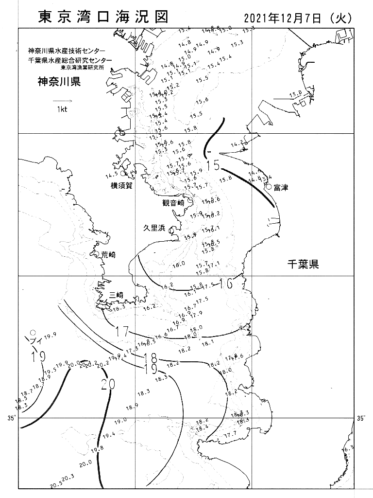 海況図, 東京湾口海況図 検索結果, (水温分布 等を図示)
