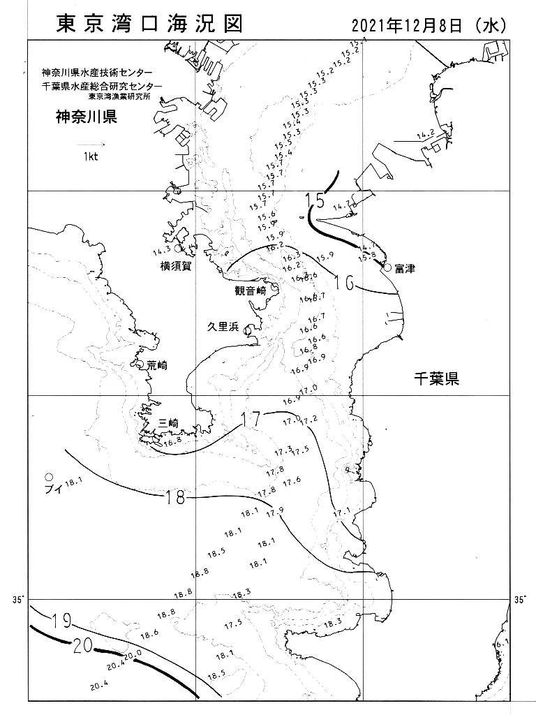 海況図, 東京湾口海況図 検索結果, (水温分布 等を図示)