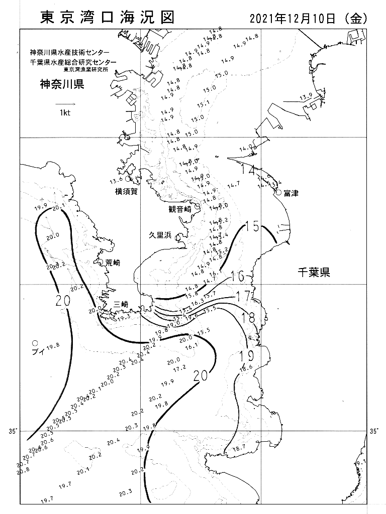海況図, 東京湾口海況図 検索結果, (水温分布 等を図示)