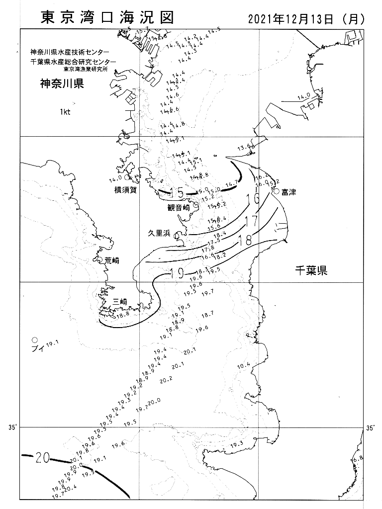 海況図, 東京湾口海況図 検索結果, (水温分布 等を図示)
