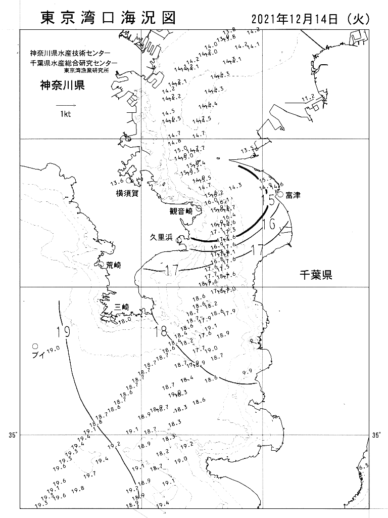 海況図, 東京湾口海況図 検索結果, (水温分布 等を図示)