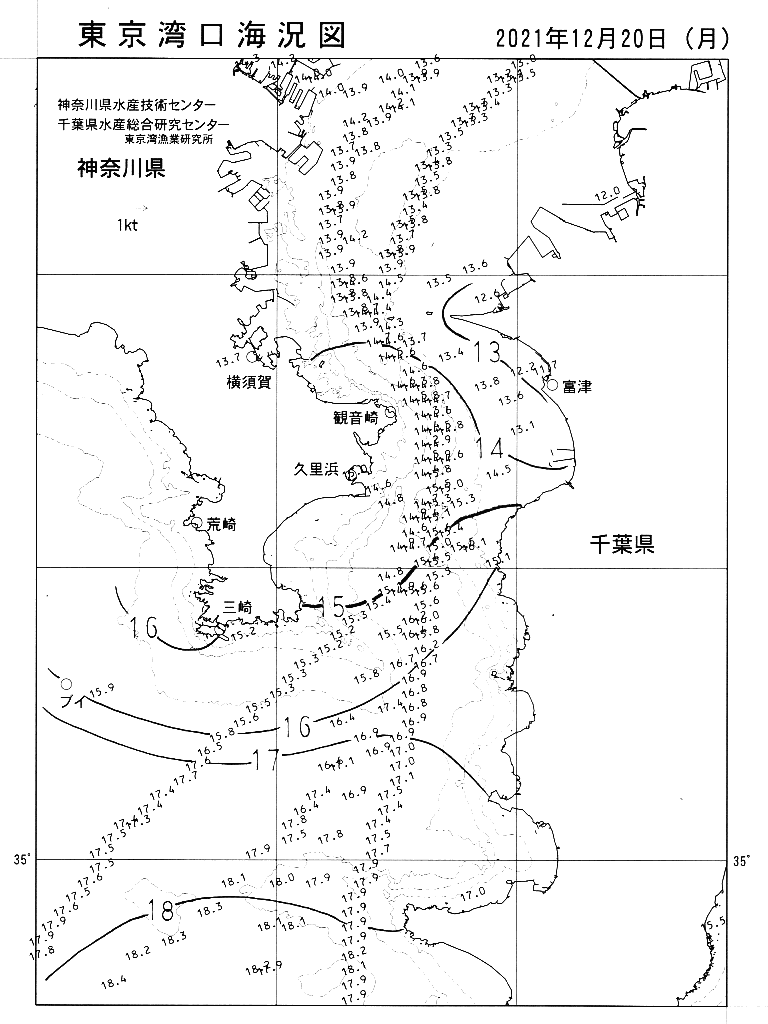 海況図, 東京湾口海況図 検索結果, (水温分布 等を図示)
