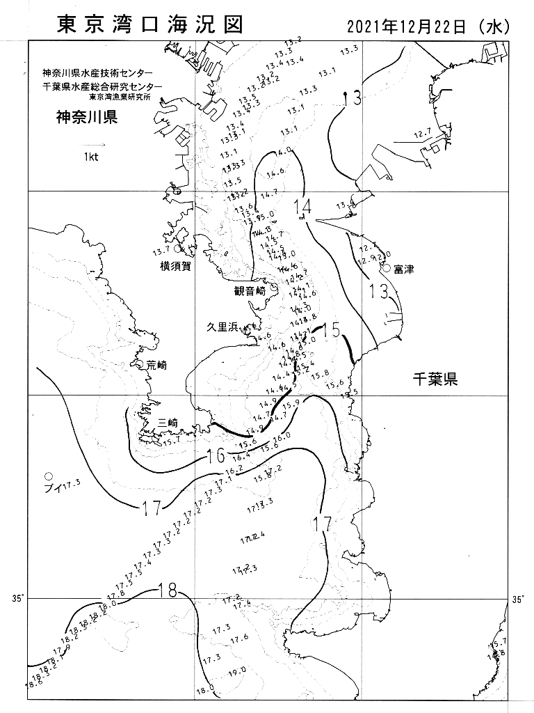 海況図, 東京湾口海況図 検索結果, (水温分布 等を図示)