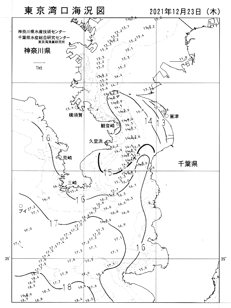 海況図, 東京湾口海況図 検索結果, (水温分布 等を図示)