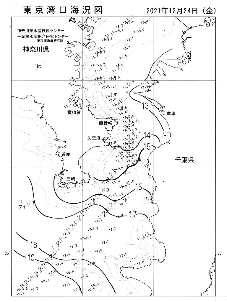 海況図, 東京湾口海況図 検索結果, (水温分布 等を図示)
