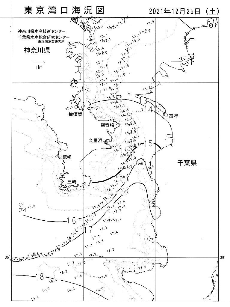 海況図, 東京湾口海況図 検索結果, (水温分布 等を図示)
