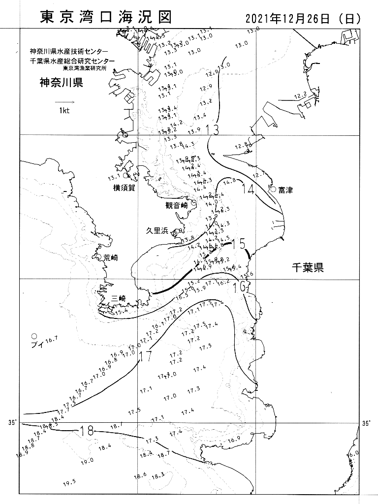 海況図, 東京湾口海況図 検索結果, (水温分布 等を図示)