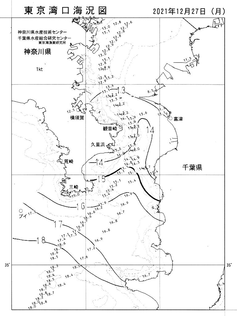 海況図, 東京湾口海況図 検索結果, (水温分布 等を図示)