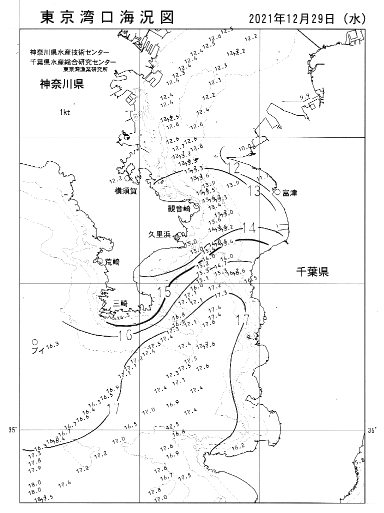 海況図, 東京湾口海況図 検索結果, (水温分布 等を図示)