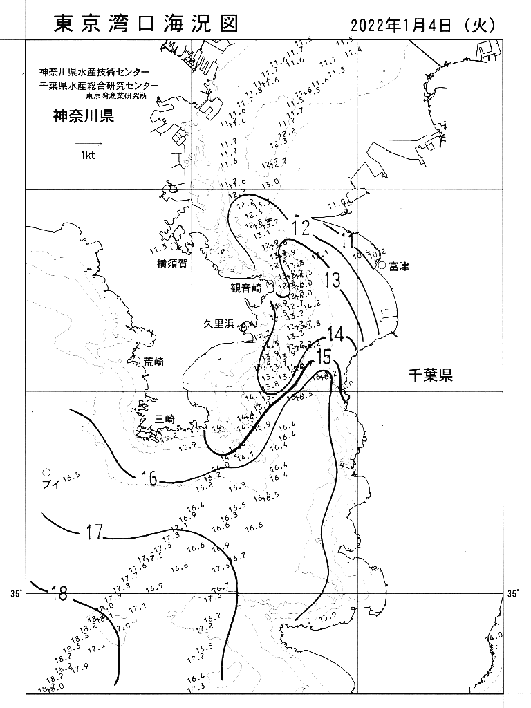 海況図, 東京湾口海況図 検索結果, (水温分布 等を図示)