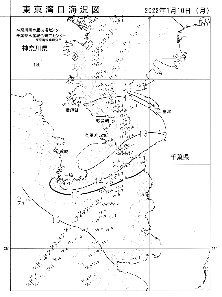 海況図, 東京湾口海況図 検索結果, (水温分布 等を図示)
