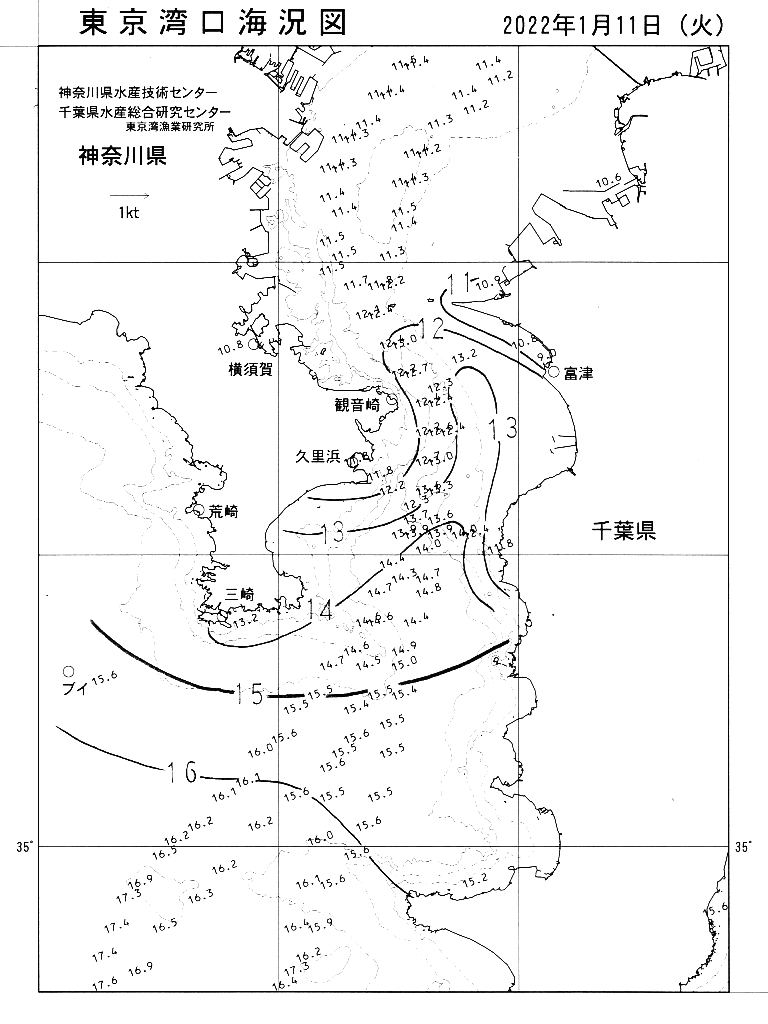 海況図, 東京湾口海況図 検索結果, (水温分布 等を図示)