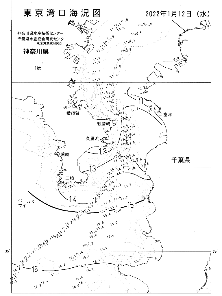 海況図, 東京湾口海況図 検索結果, (水温分布 等を図示)