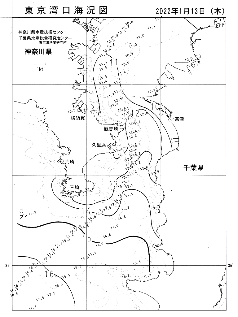 海況図, 東京湾口海況図 検索結果, (水温分布 等を図示)