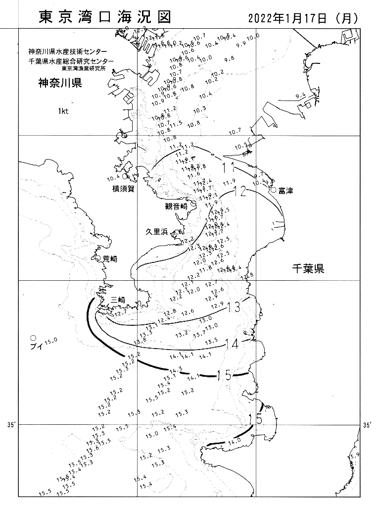 海況図, 東京湾口海況図 検索結果, (水温分布 等を図示)