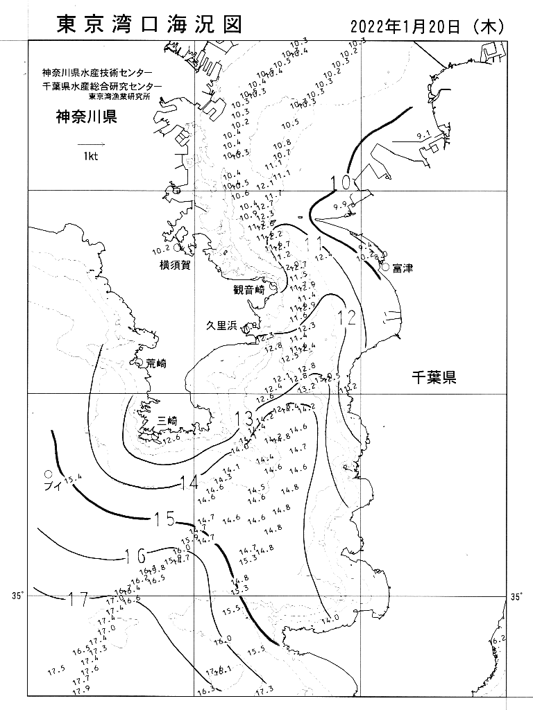 海況図, 東京湾口海況図 検索結果, (水温分布 等を図示)