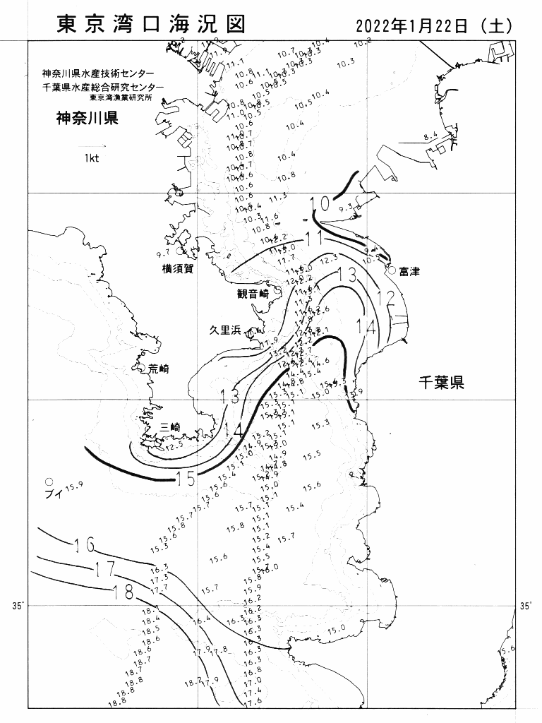 海況図, 東京湾口海況図 検索結果, (水温分布 等を図示)