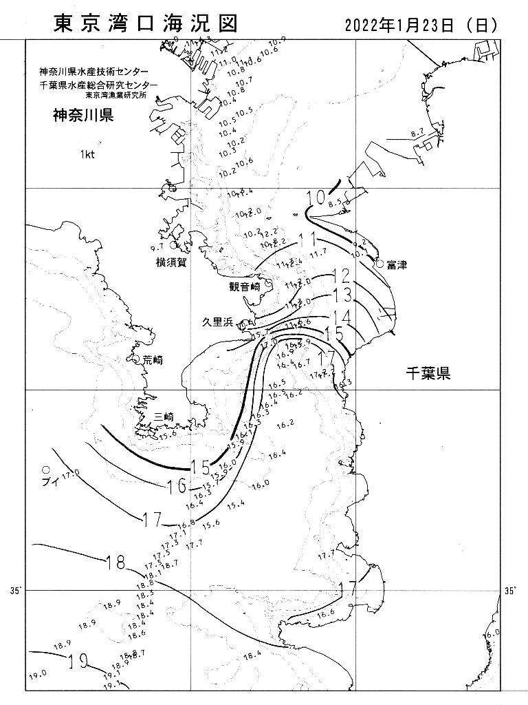 海況図, 東京湾口海況図 検索結果, (水温分布 等を図示)