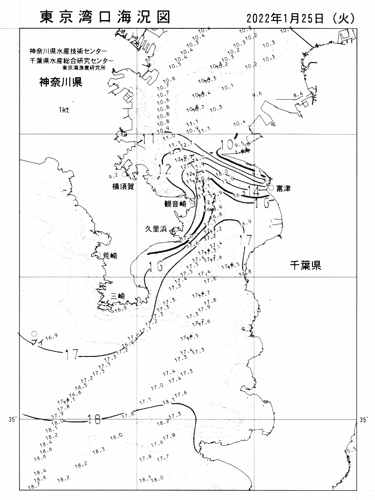 海況図, 東京湾口海況図 検索結果, (水温分布 等を図示)