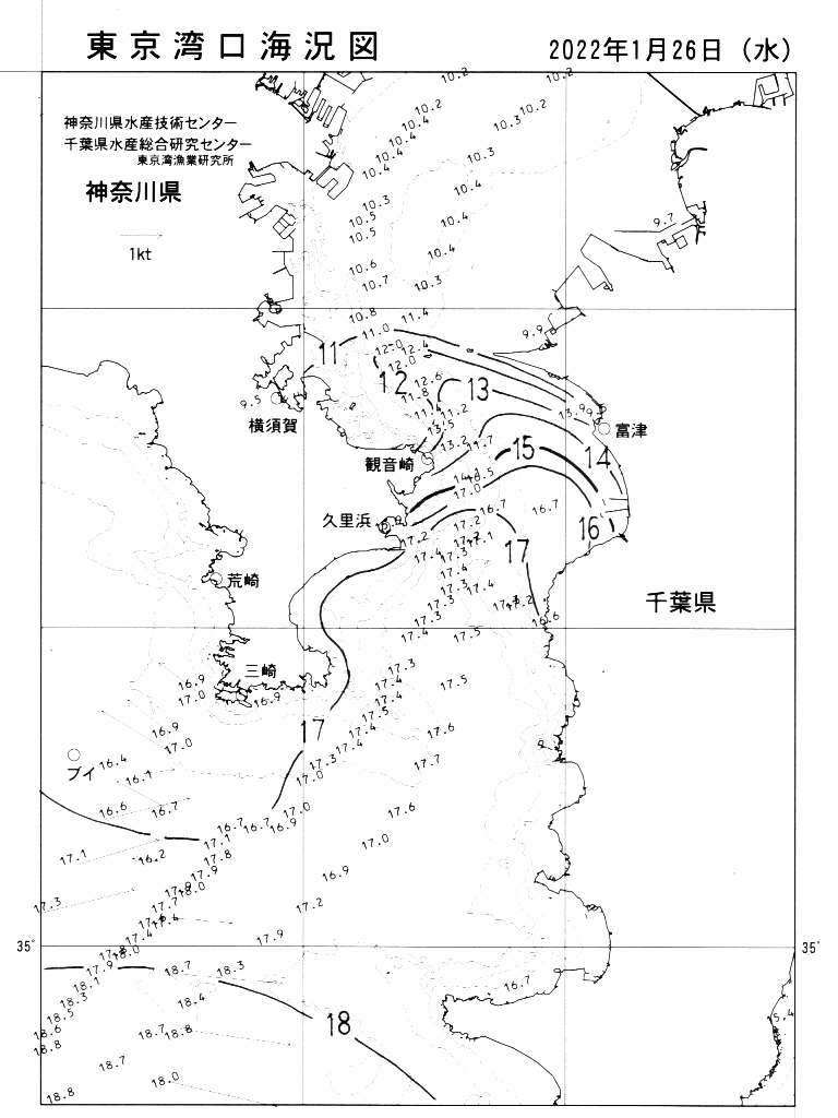 海況図, 東京湾口海況図 検索結果, (水温分布 等を図示)