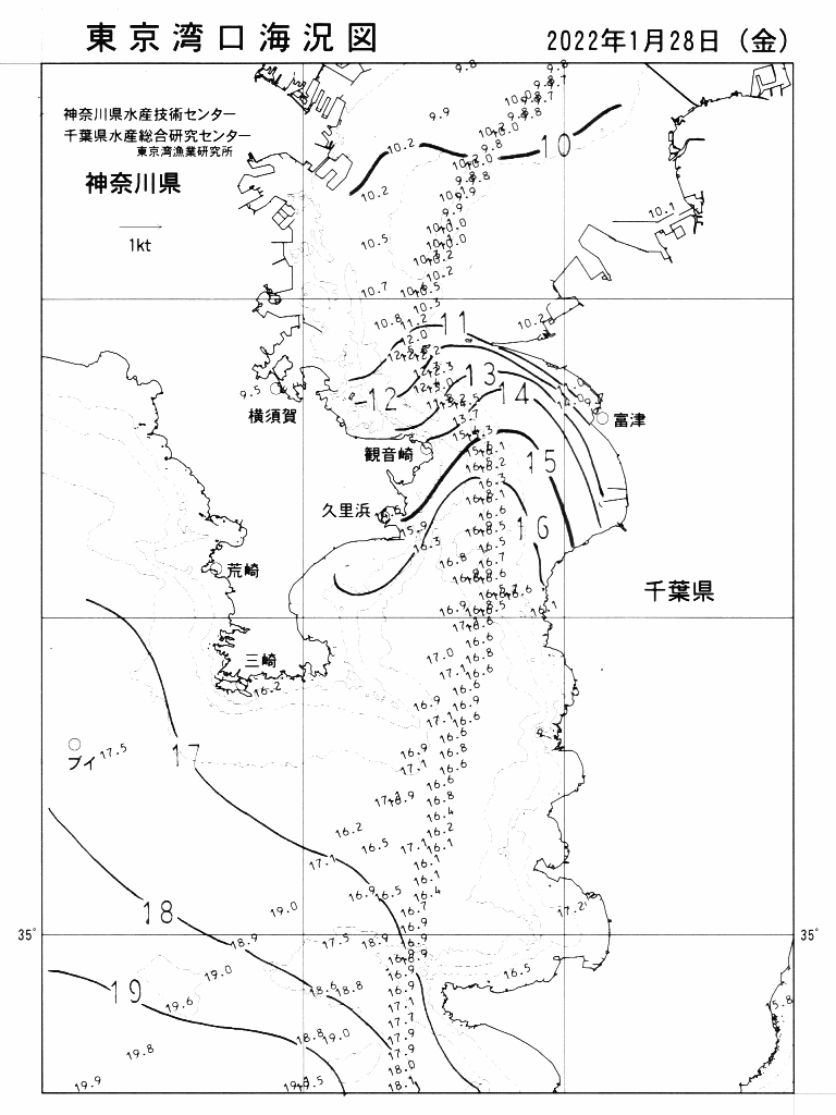 海況図, 東京湾口海況図 検索結果, (水温分布 等を図示)