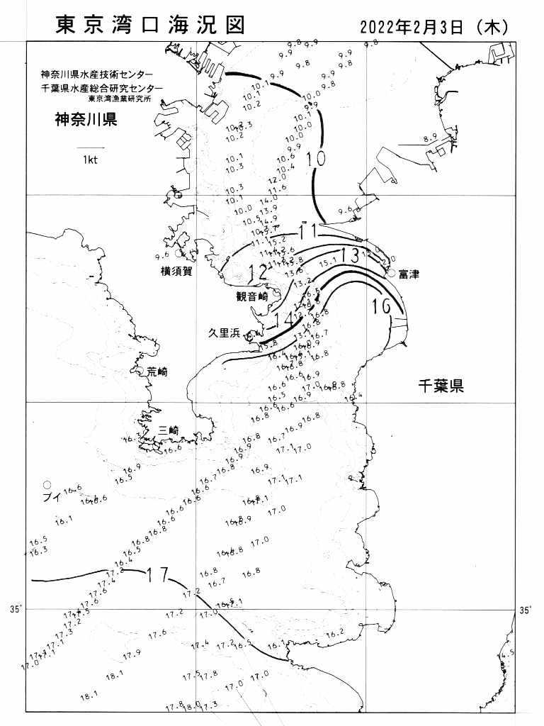 海況図, 東京湾口海況図 検索結果, (水温分布 等を図示)