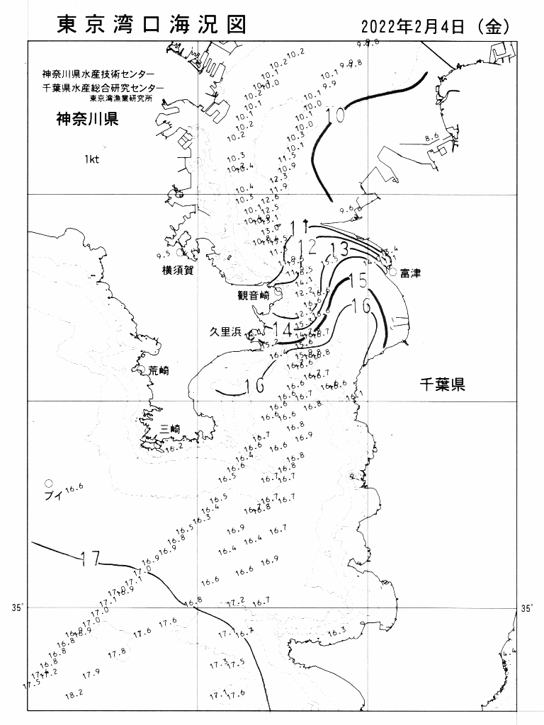 海況図, 東京湾口海況図 検索結果, (水温分布 等を図示)