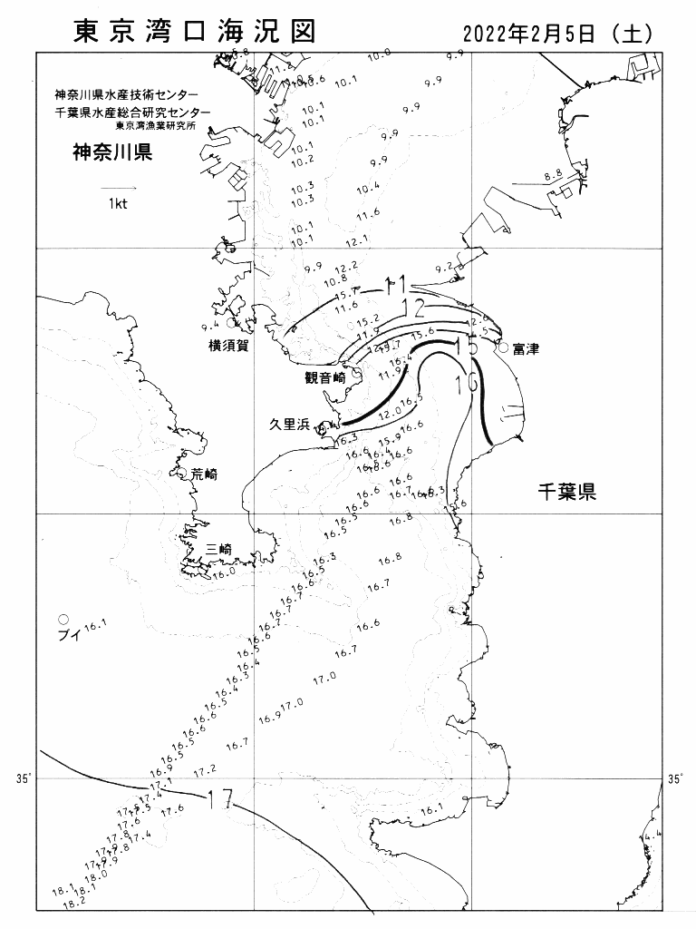 海況図, 東京湾口海況図 検索結果, (水温分布 等を図示)