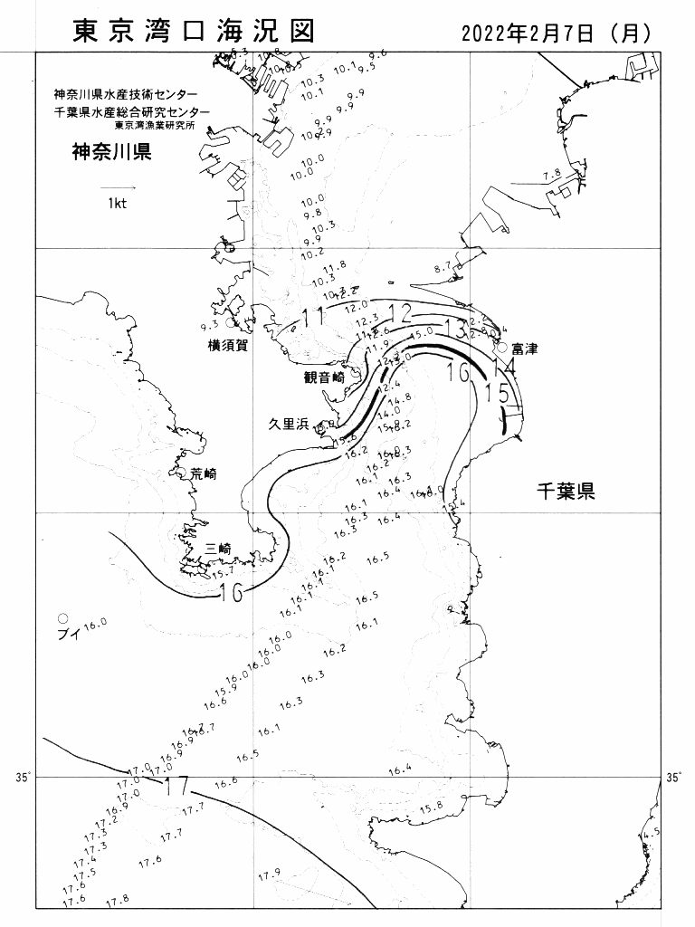 海況図, 東京湾口海況図 検索結果, (水温分布 等を図示)