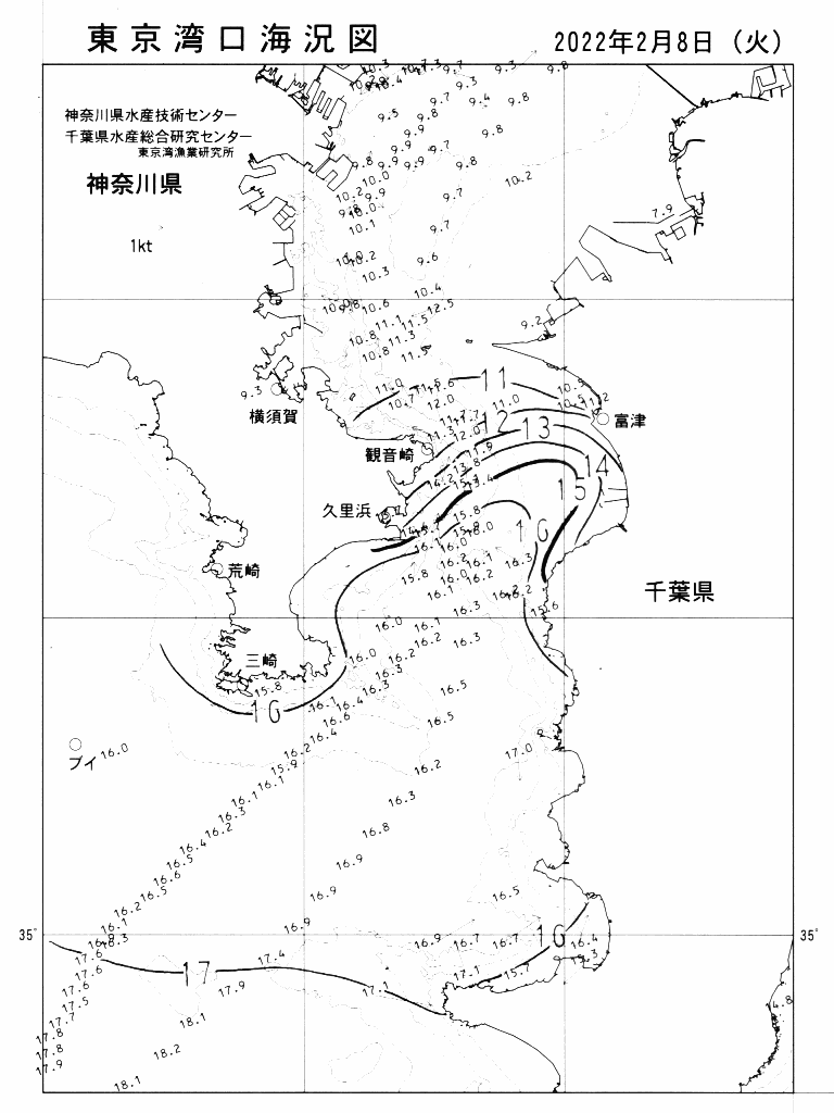 海況図, 東京湾口海況図 検索結果, (水温分布 等を図示)