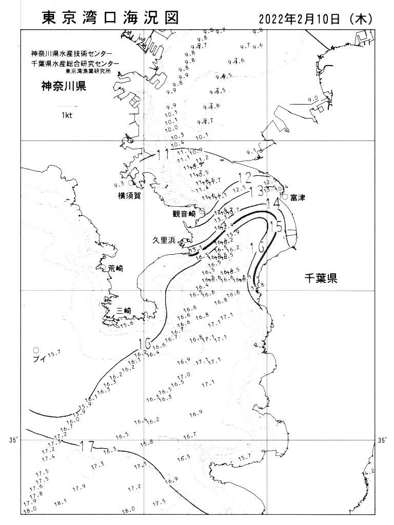 海況図, 東京湾口海況図 検索結果, (水温分布 等を図示)