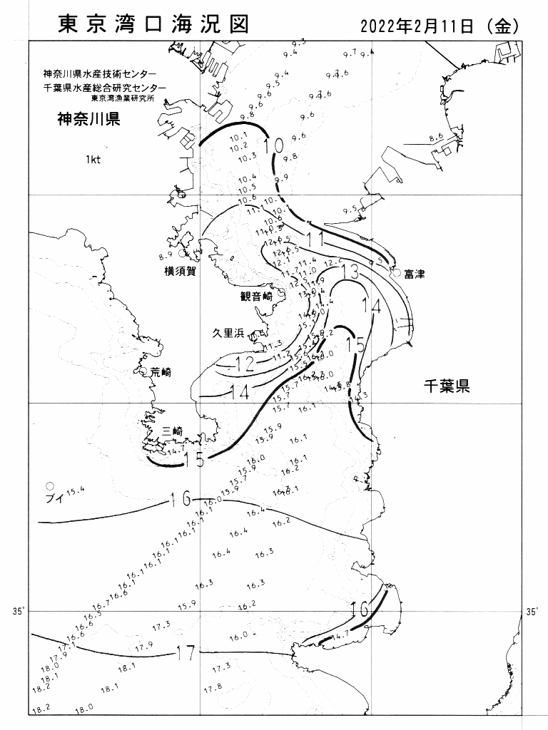 海況図, 東京湾口海況図 検索結果, (水温分布 等を図示)
