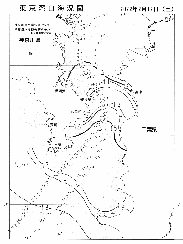 海況図, 東京湾口海況図 検索結果, (水温分布 等を図示)