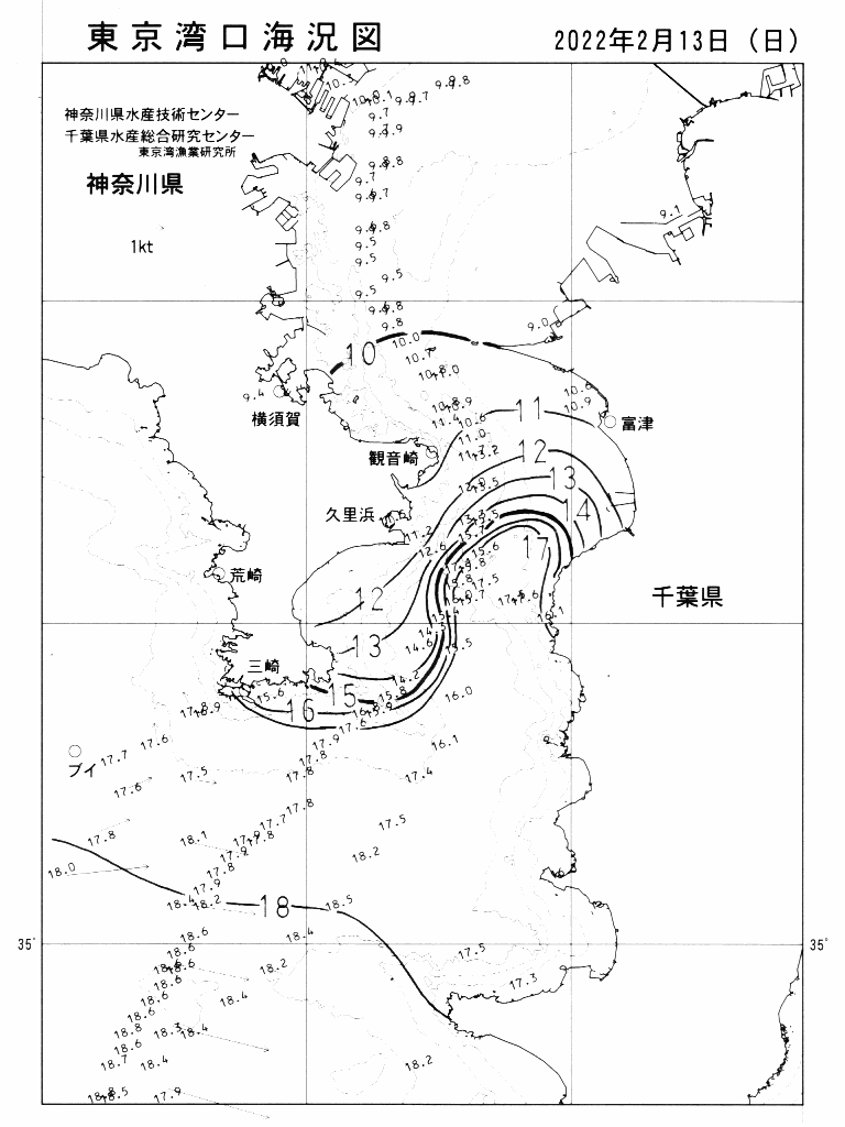 海況図, 東京湾口海況図 検索結果, (水温分布 等を図示)