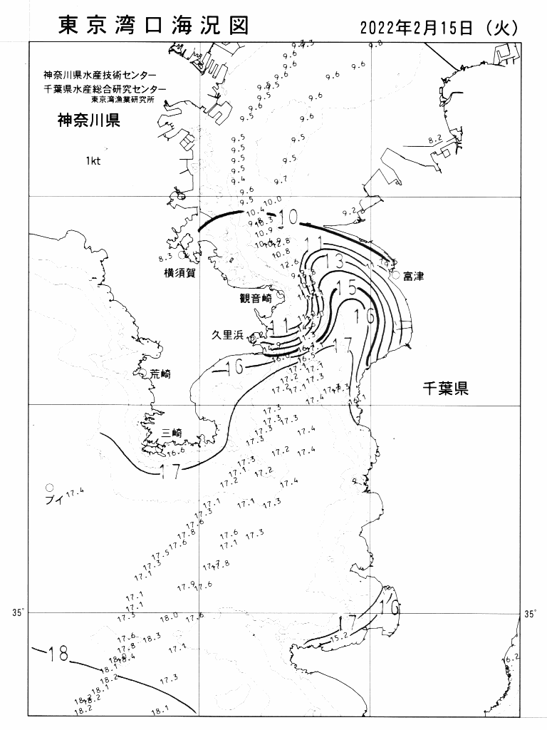 海況図, 東京湾口海況図 検索結果, (水温分布 等を図示)