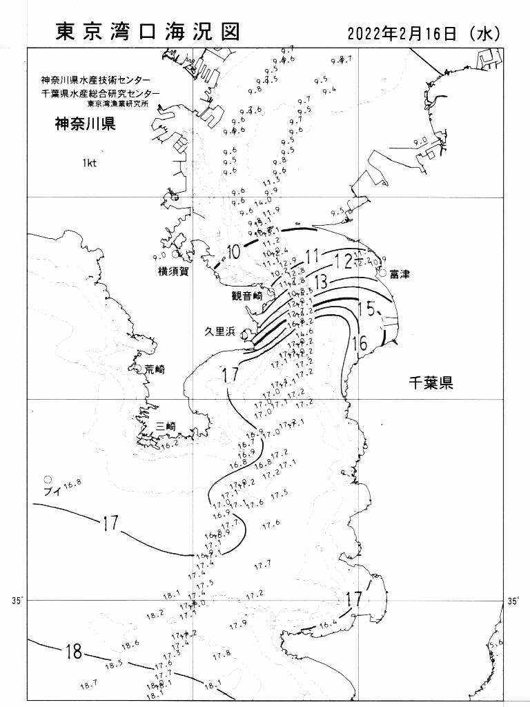 海況図, 東京湾口海況図 検索結果, (水温分布 等を図示)