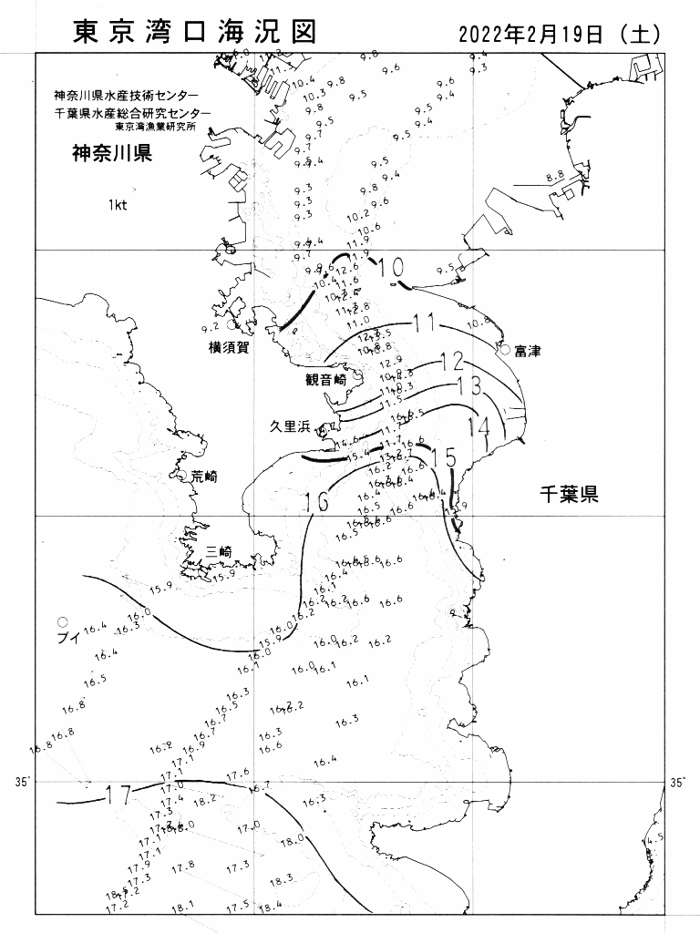 海況図, 東京湾口海況図 検索結果, (水温分布 等を図示)