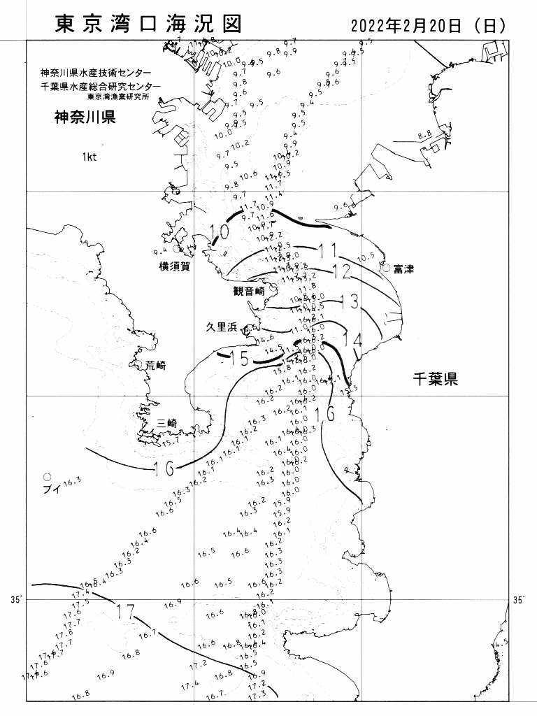 海況図, 東京湾口海況図 検索結果, (水温分布 等を図示)