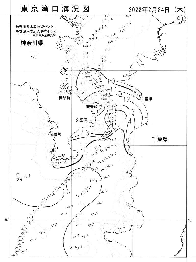 海況図, 東京湾口海況図 検索結果, (水温分布 等を図示)