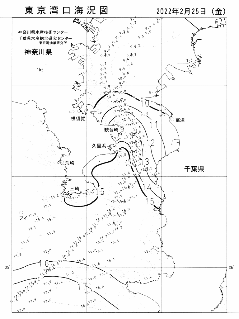 海況図, 東京湾口海況図 検索結果, (水温分布 等を図示)