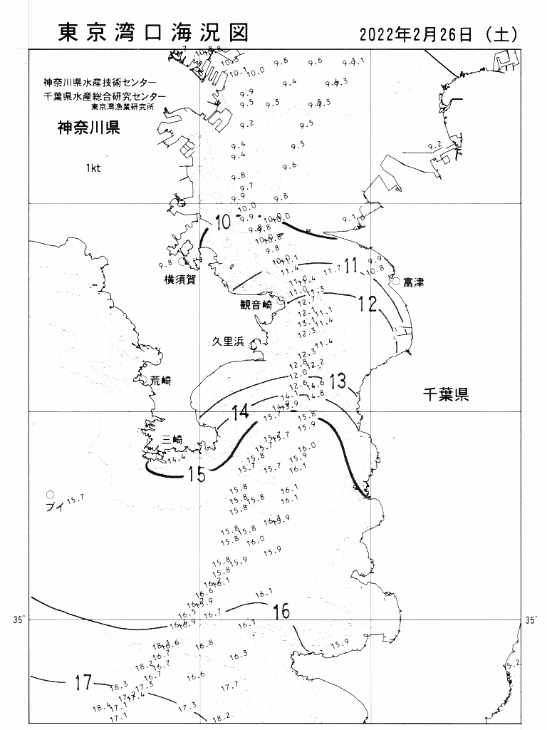 海況図, 東京湾口海況図 検索結果, (水温分布 等を図示)