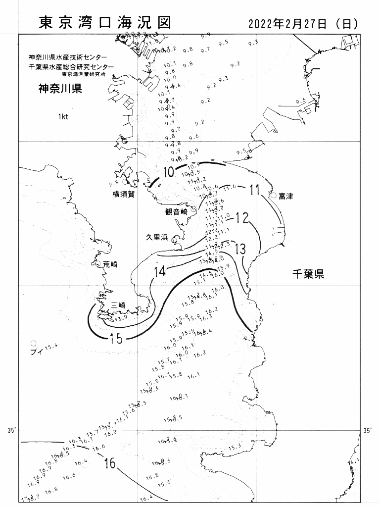 海況図, 東京湾口海況図 検索結果, (水温分布 等を図示)