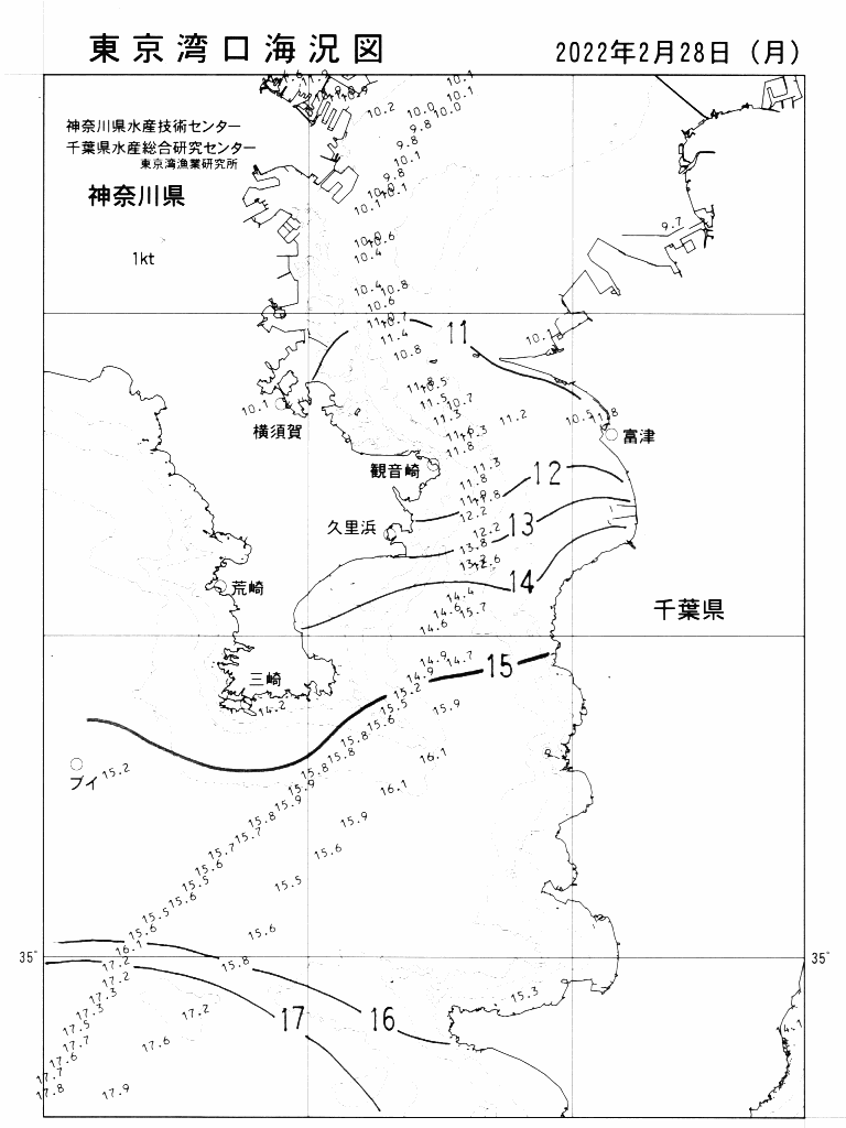 海況図, 東京湾口海況図 検索結果, (水温分布 等を図示)