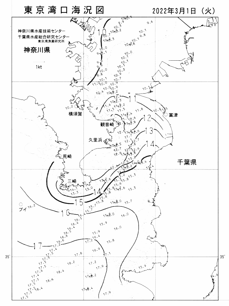 海況図, 東京湾口海況図 検索結果, (水温分布 等を図示)