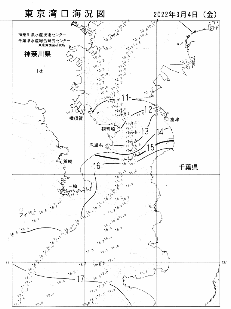 海況図, 東京湾口海況図 検索結果, (水温分布 等を図示)