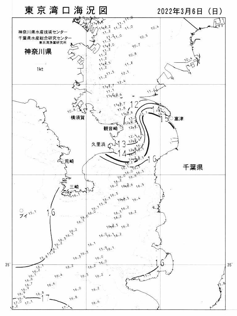 海況図, 東京湾口海況図 検索結果, (水温分布 等を図示)
