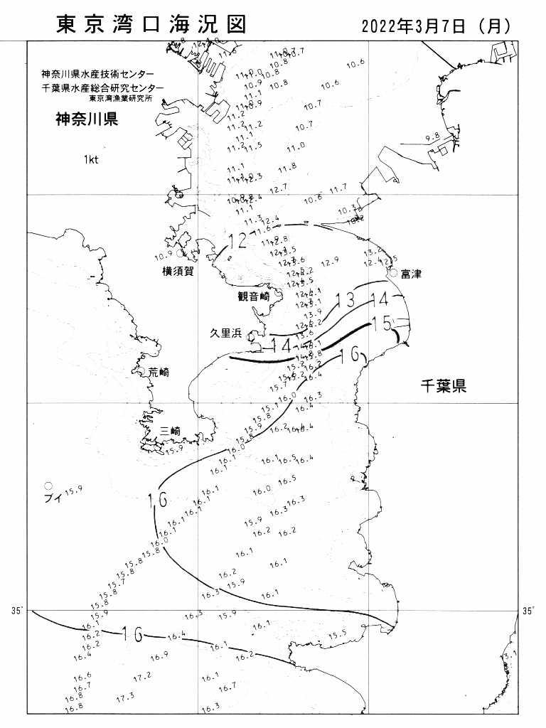 海況図, 東京湾口海況図 検索結果, (水温分布 等を図示)