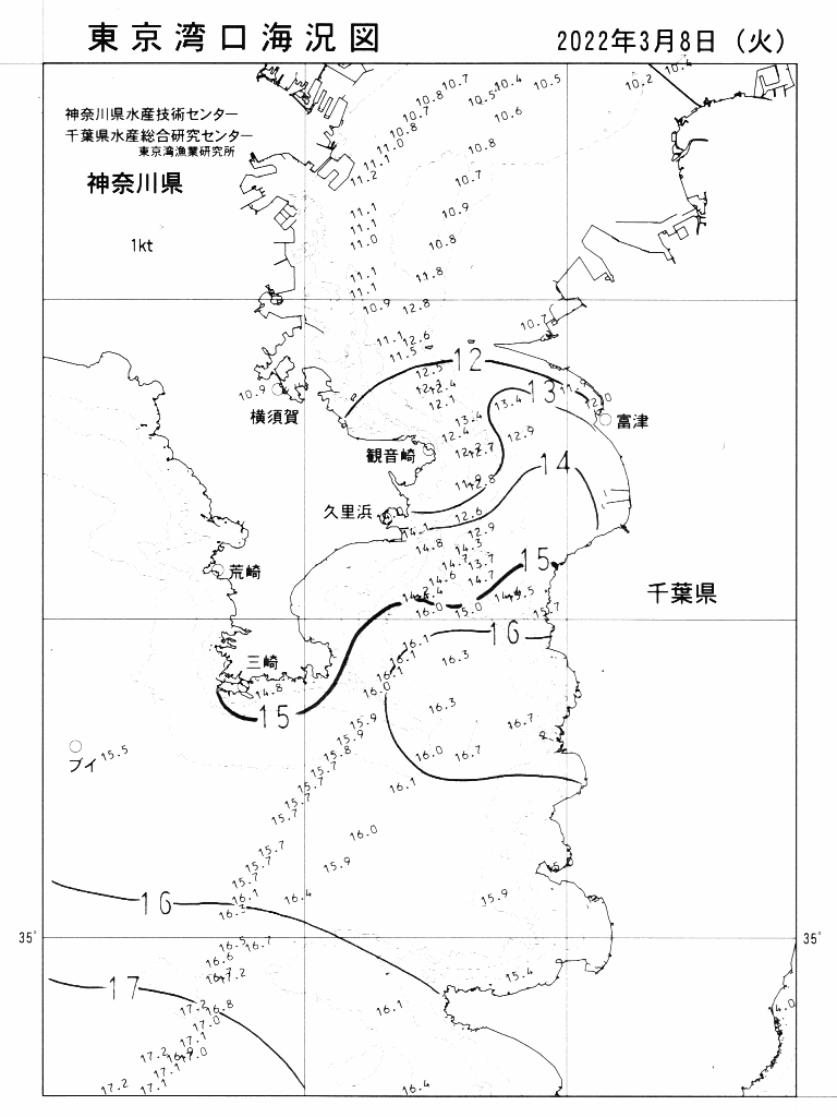 海況図, 東京湾口海況図 検索結果, (水温分布 等を図示)