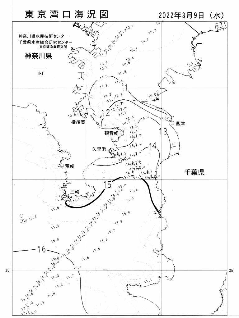 海況図, 東京湾口海況図 検索結果, (水温分布 等を図示)